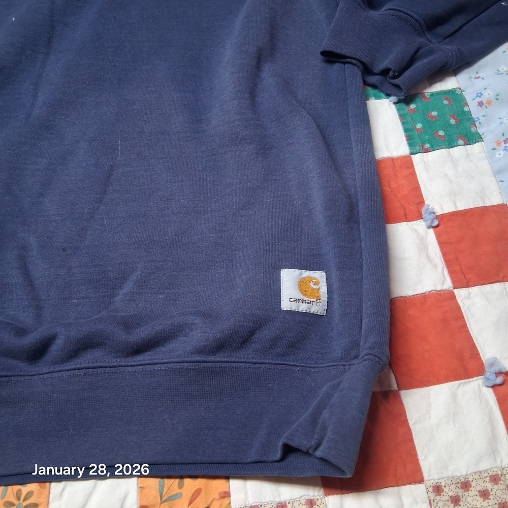 Carhartt V Stitch Dark Blue Sweatshirt Size Large Tall LT Crew Neck Distressed - Picture 2 of 9